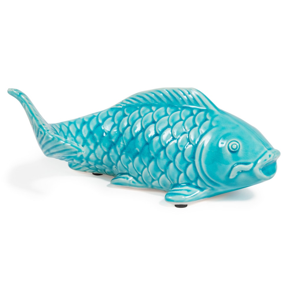 Figurine Poisson Céramique LED - Décoration Perforée Bleue 18 Cm Avec éclairage Intégré