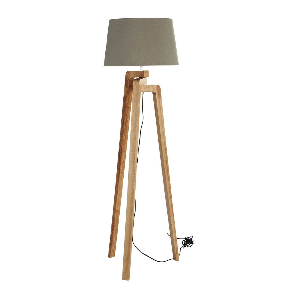 Stehleuchte 3 beinig aus holz und baumwolle h 150 cm nordic ... Stehlampe massivholz