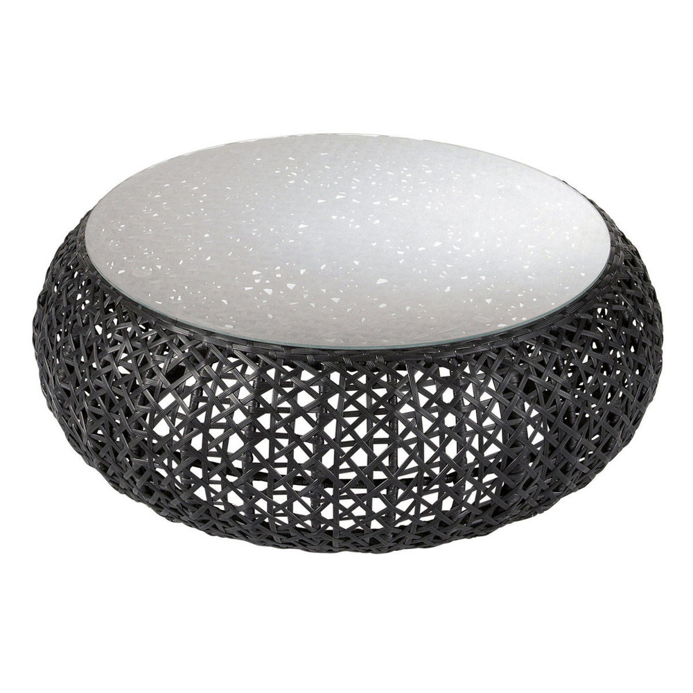 Table Basse De Jardin En Verre Tremp? Et R?sine Tress?e Noire L 92 Fabriquer Une Table Basse Gigogne ~ Table Basse De Jardin En Verre Tremp? Et R?sine Tress?e Noire L 92