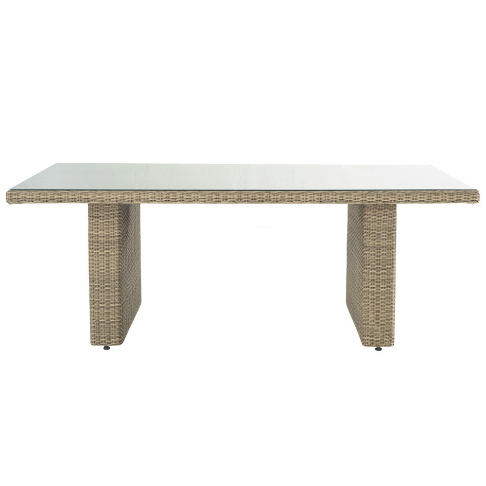 Table de jardin en verre trempé et résine tressée L 200 cm Saint