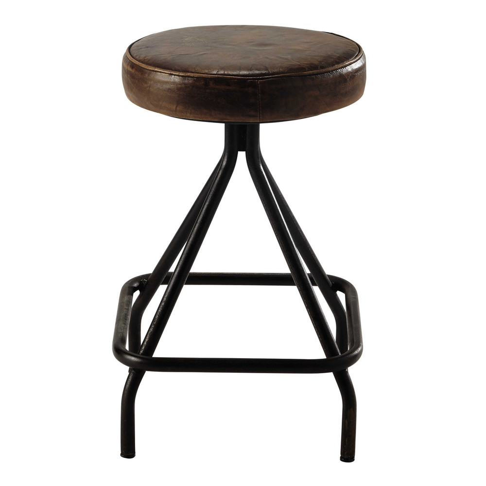 Tabouret en cuir marron et métal ALLEN | Maisons du Monde