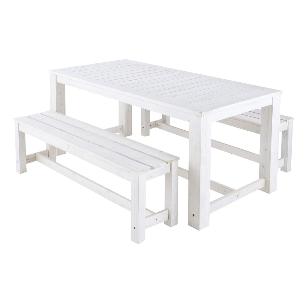 Tavolo bianco 2 panche da giardino in legno l 180 cm faro ...