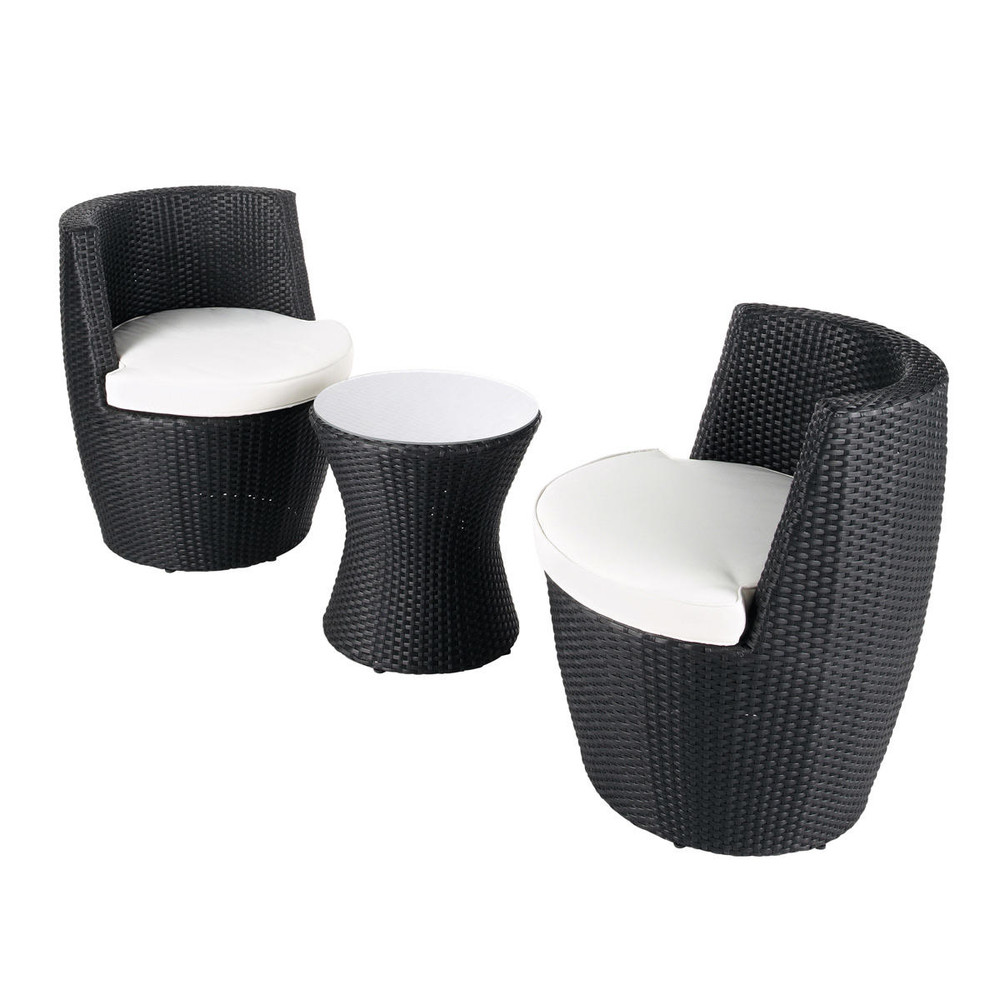 Tavolo nero da giardino 2 poltrone nere in resina intrecciata d ...