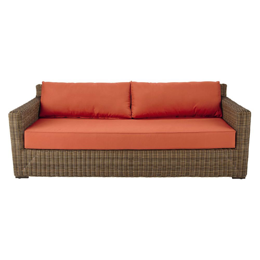 Tuinbank 3,5 zits, kunststof vlechtwerk, steenrode bekleding Fidji Maisons du Monde Tuinbank 3,5 zits, kunststof vlechtwerk, steenrode bekleding Fidji Maisons du Monde