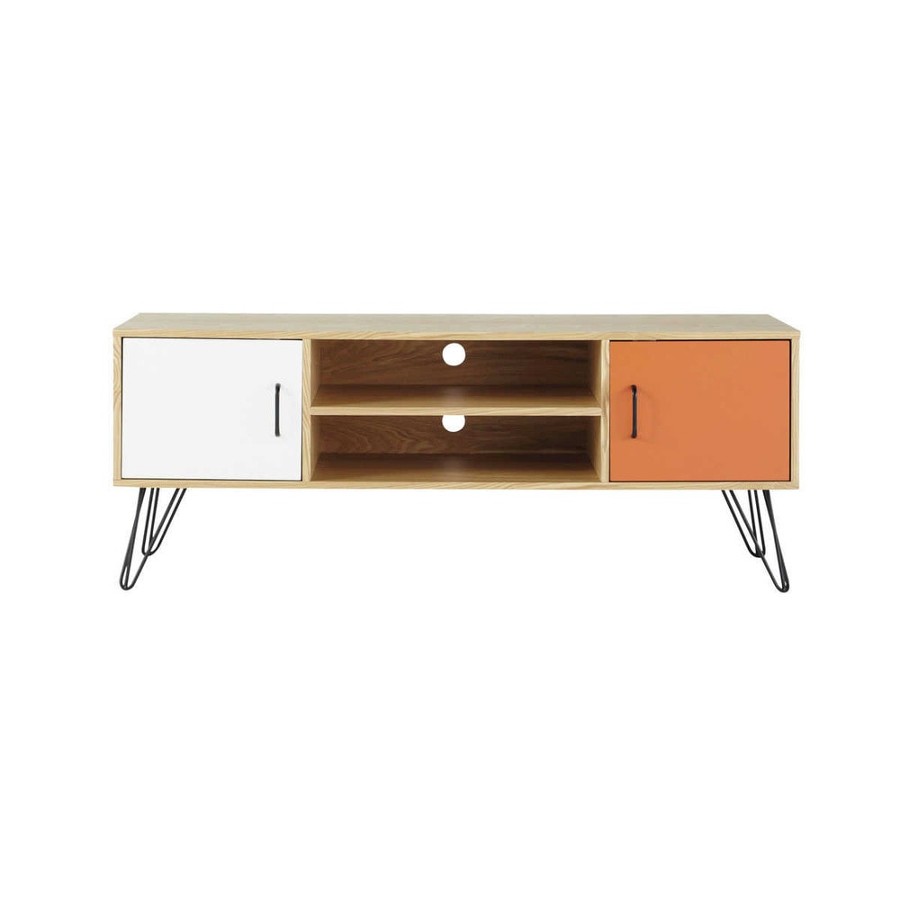 Tv lowboard im vintage stil aus holz, b 130 cm, weiÃ/orange twist ...