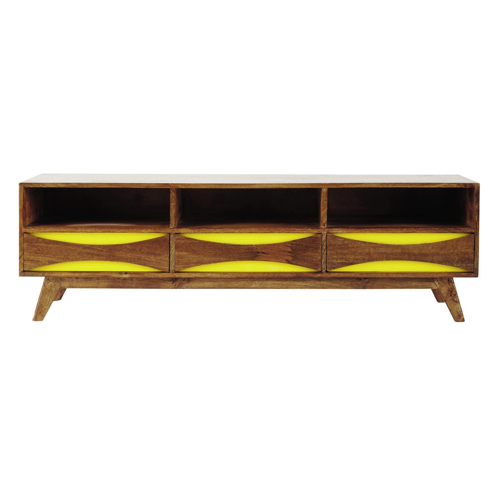 Tv meubel, vintage stijl, massief mangohout, geel, breedte 145 cm ... Woonkamer set gele
