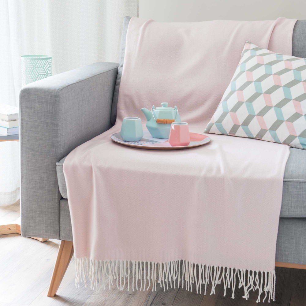 Überwurf mit Fransen rosa 127 x 152 cm SALMA | Maisons du Monde