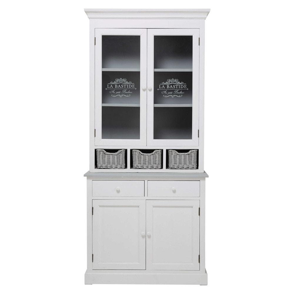 Vaisselier en bois de paulownia blanc L 90 cm Garrigue Maisons du Monde