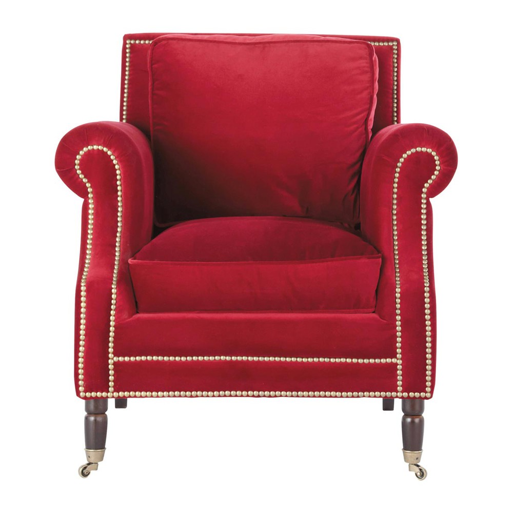 Velvet armchair in red Baudelaire Maisons du Monde