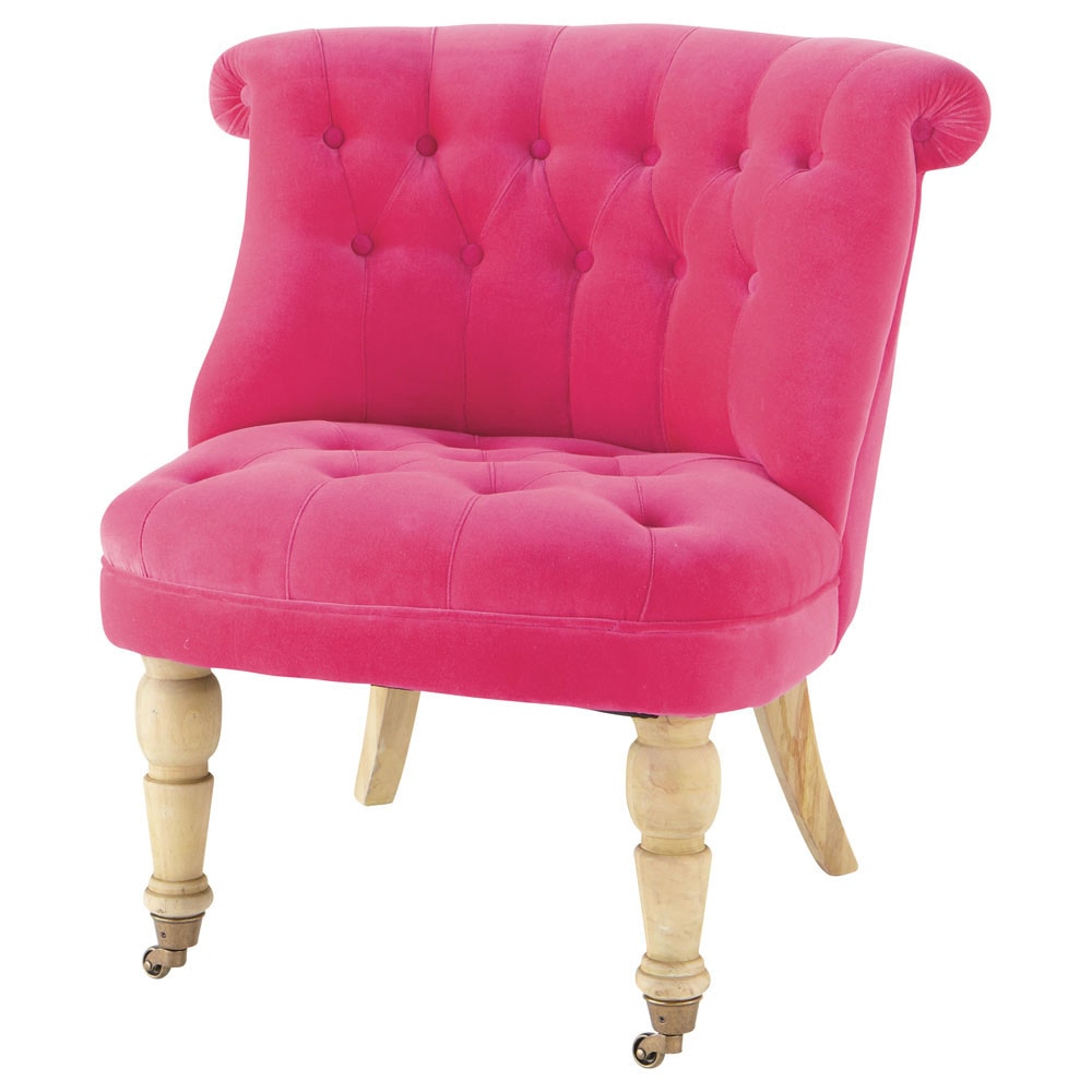 Velvet button armchair in fuchsia Constantin Maisons du Monde