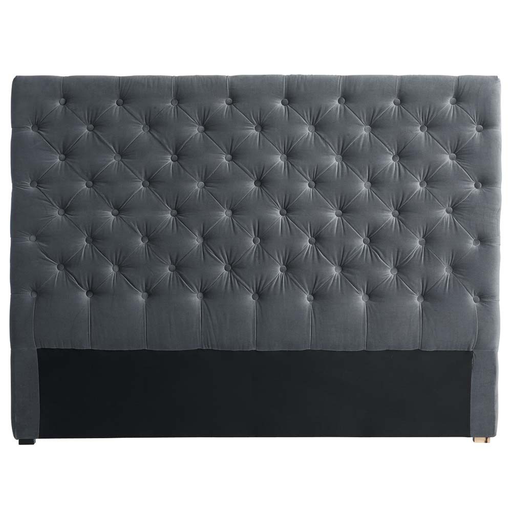 Velvet button headboard in grey W 140cm Chesterfield Maisons du Monde