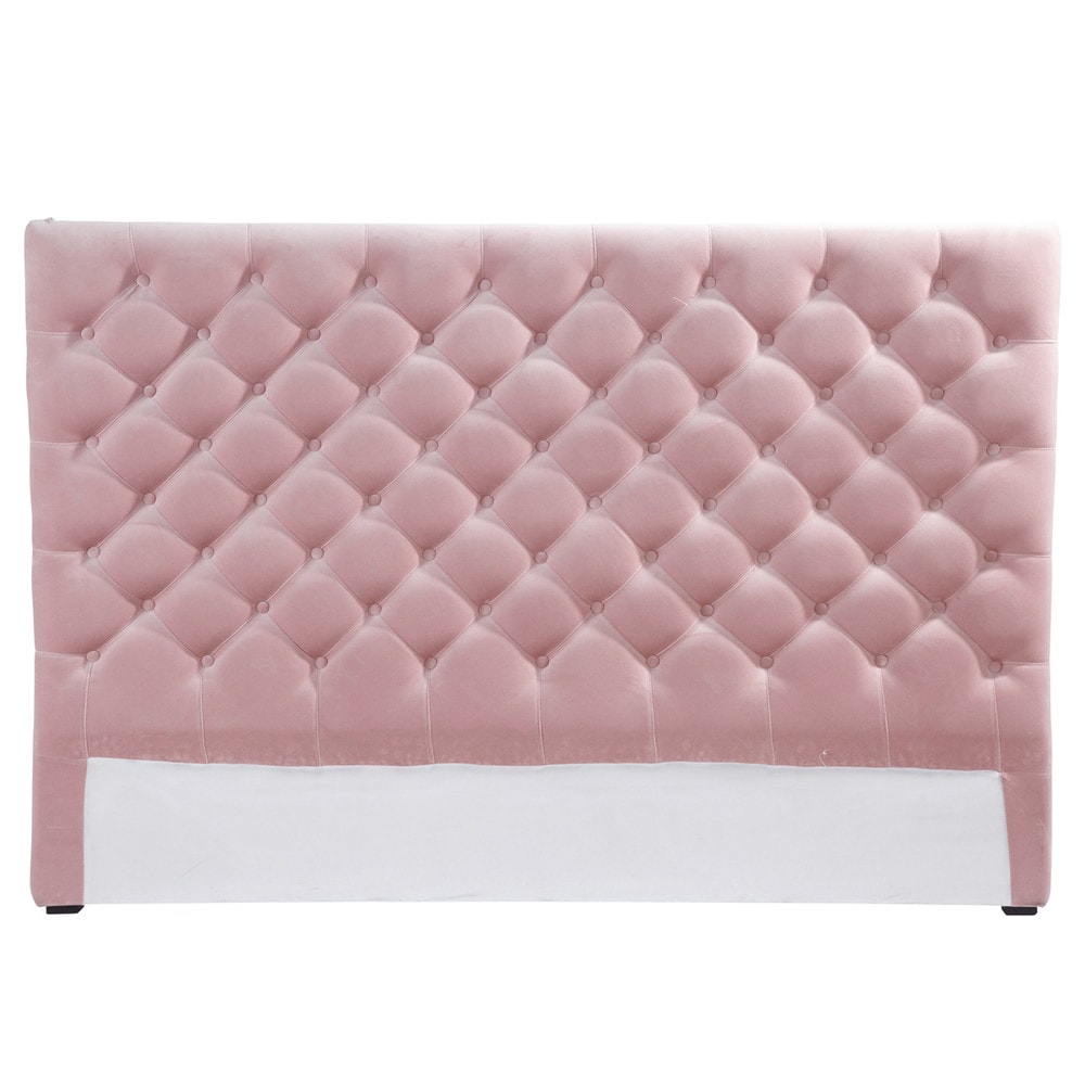 Velvet button headboard in pink W 160cm Chesterfield Maisons du Monde