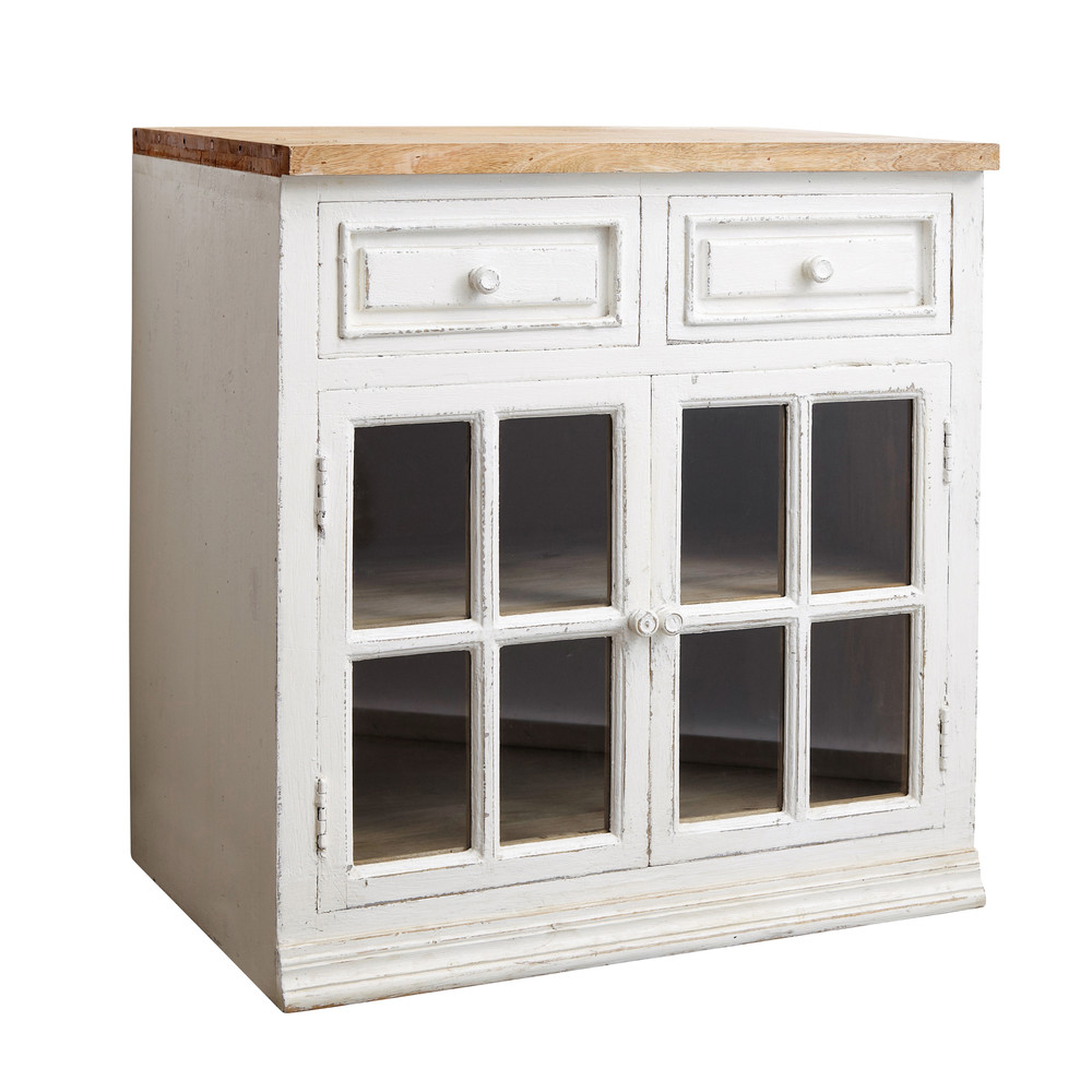 Verglaster küchenunterschrank aus mangoholz, b 80 cm, weià ...