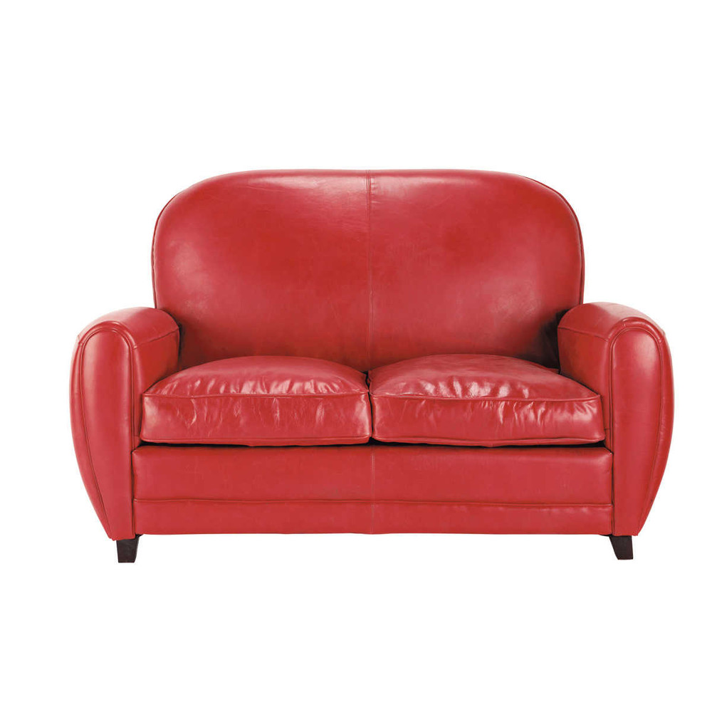 Vintage red leather sofa, seats 2 Oxford Oxford Maisons du Monde
