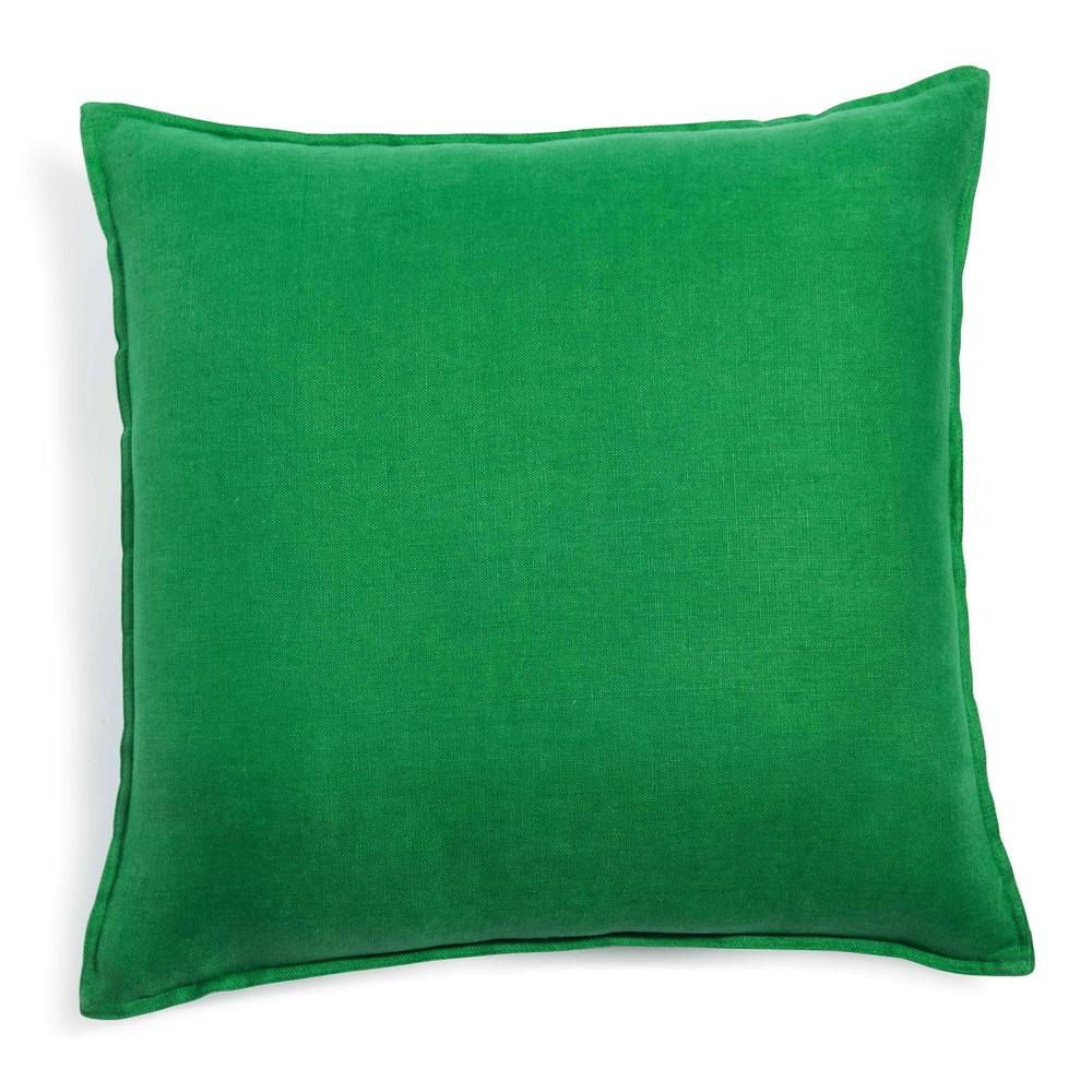 Washed linen cushion, green 50 x 50cm Maisons du Monde