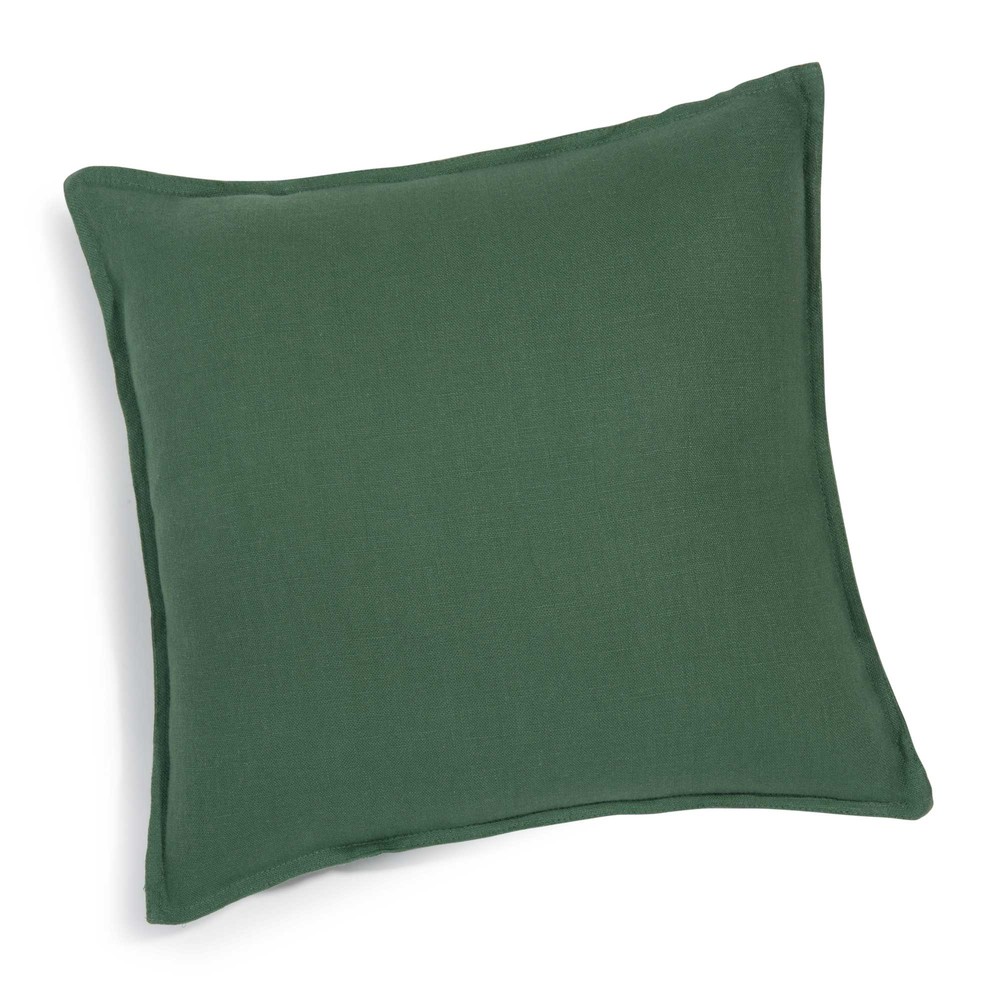 Washed linen cushion in fir green 60 x 60cm Maisons du Monde