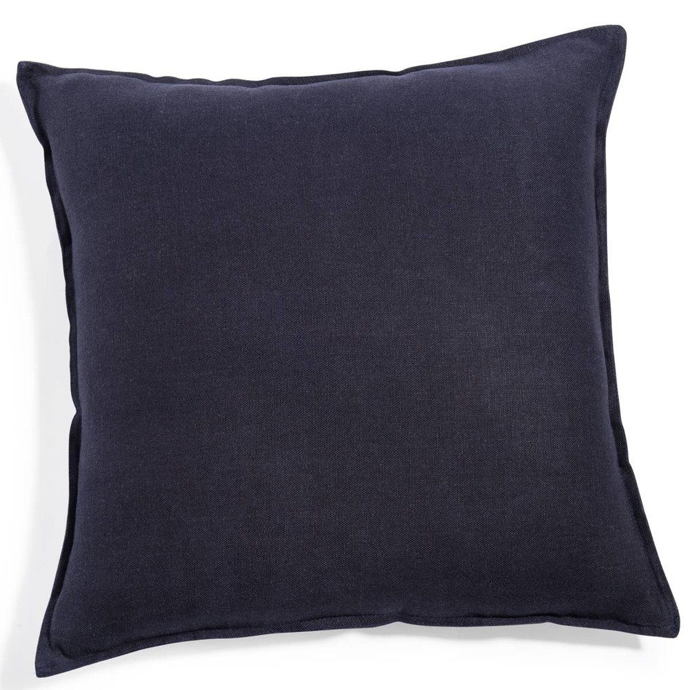Washed linen cushion in navy blue 60 x 60cm Maisons du Monde