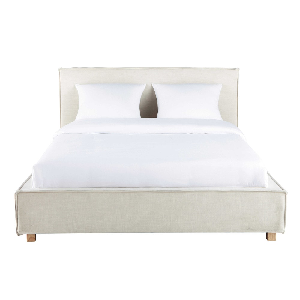 Wood and fabric 160 x 200cm king size bed Prado Maisons du Monde