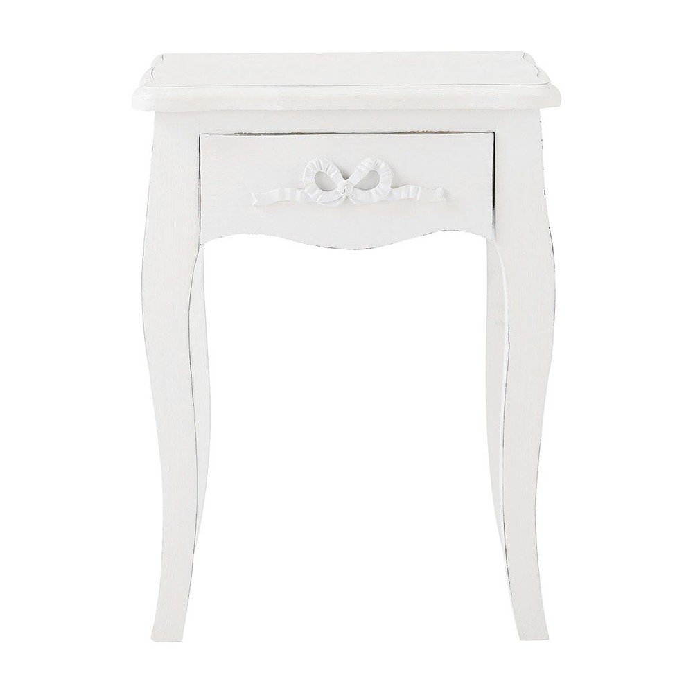 Wooden bedside table with drawer in white W 40cm Charlotte Maisons du