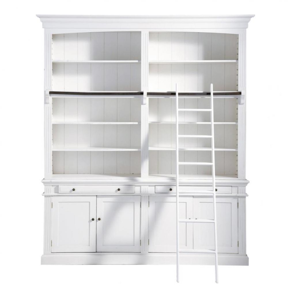 Wooden bookcase with ladder in white W 200cm Amandine Maisons du Monde