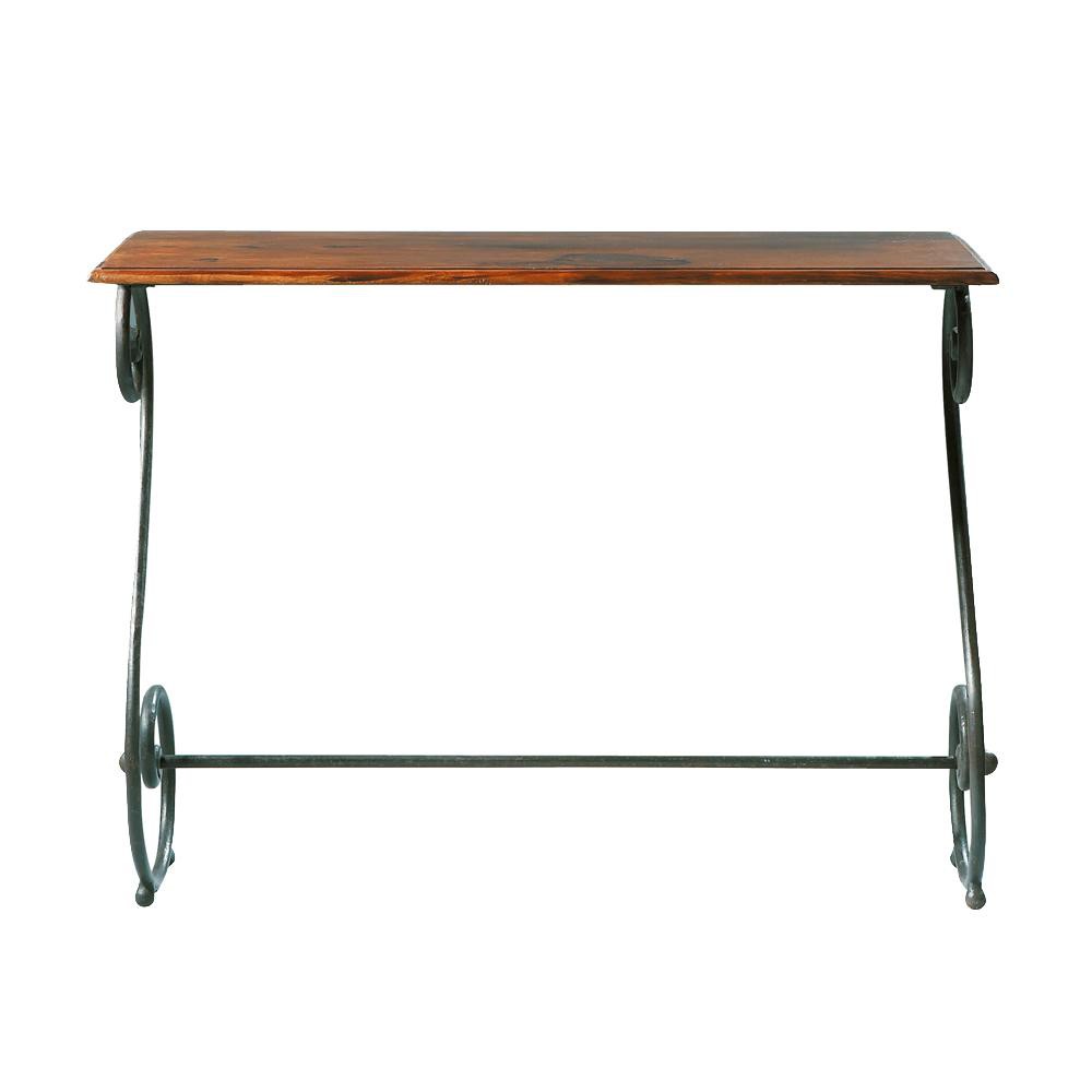 Wrought iron and solid sheesham wood console table W 100cm Lubéron