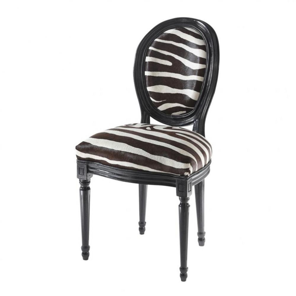Zebra print hide and wood medallion chair in black Louis Maisons du Monde