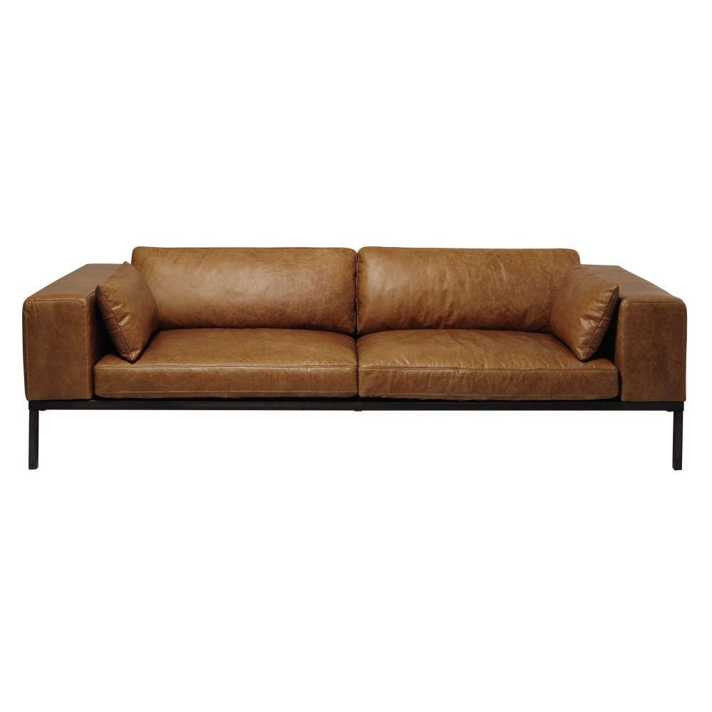 4 seater leather sofa in camel Wellington
