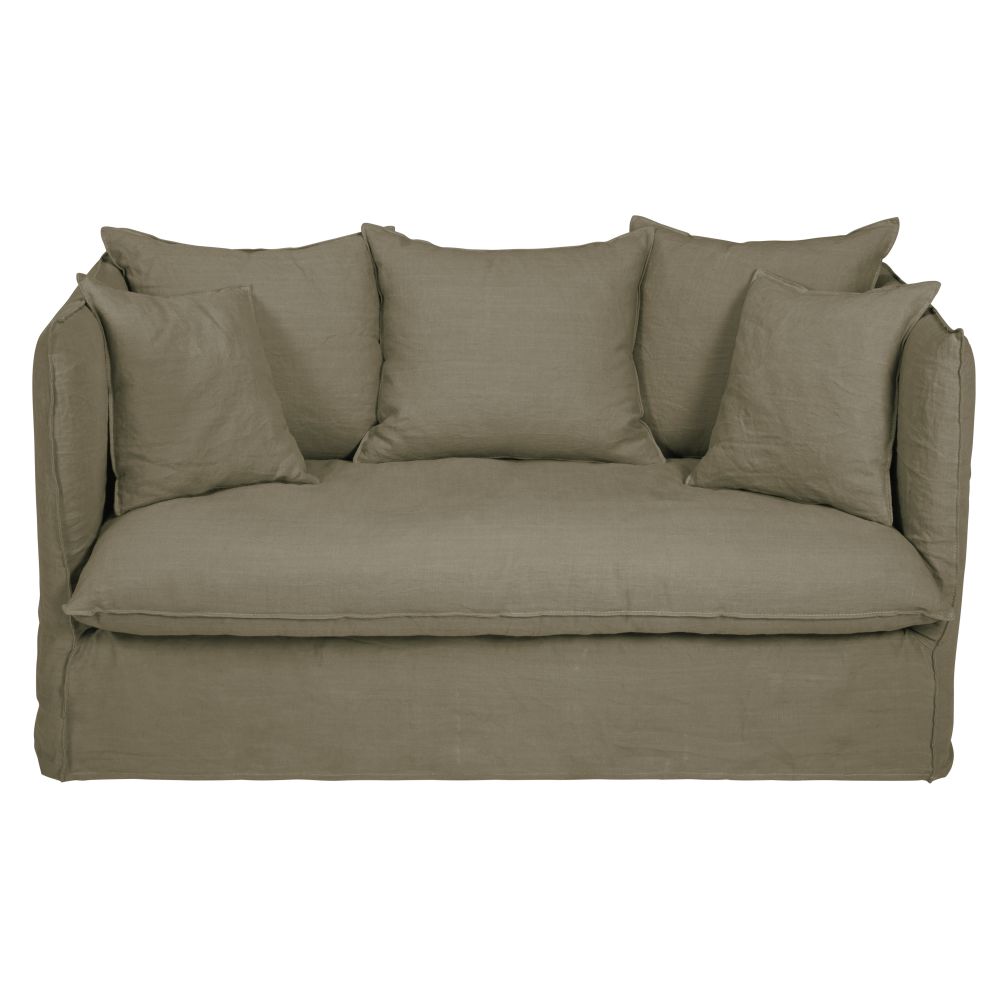 20 Sitzer Sofa mit khakifarbenem Leinen Crinkle Bezug Louvain ...