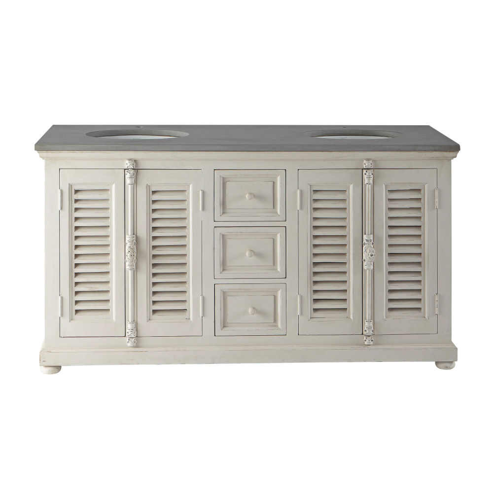 double sink vanity unit in wood and stone l 160 cm castille maisons du monde