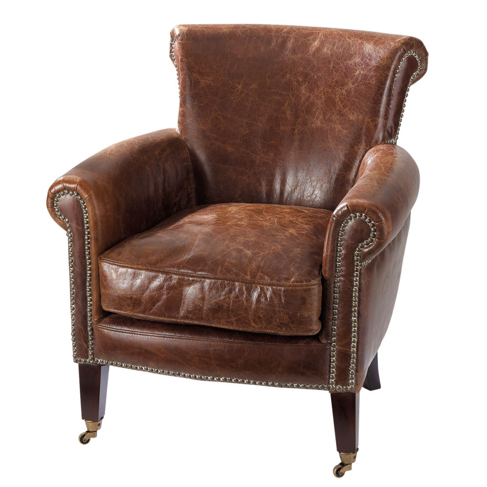 Distressed Brown Leather Armchair Cambridge Maisons Du Monde - distressed brown leather armchair cambridge maisons du monde -
