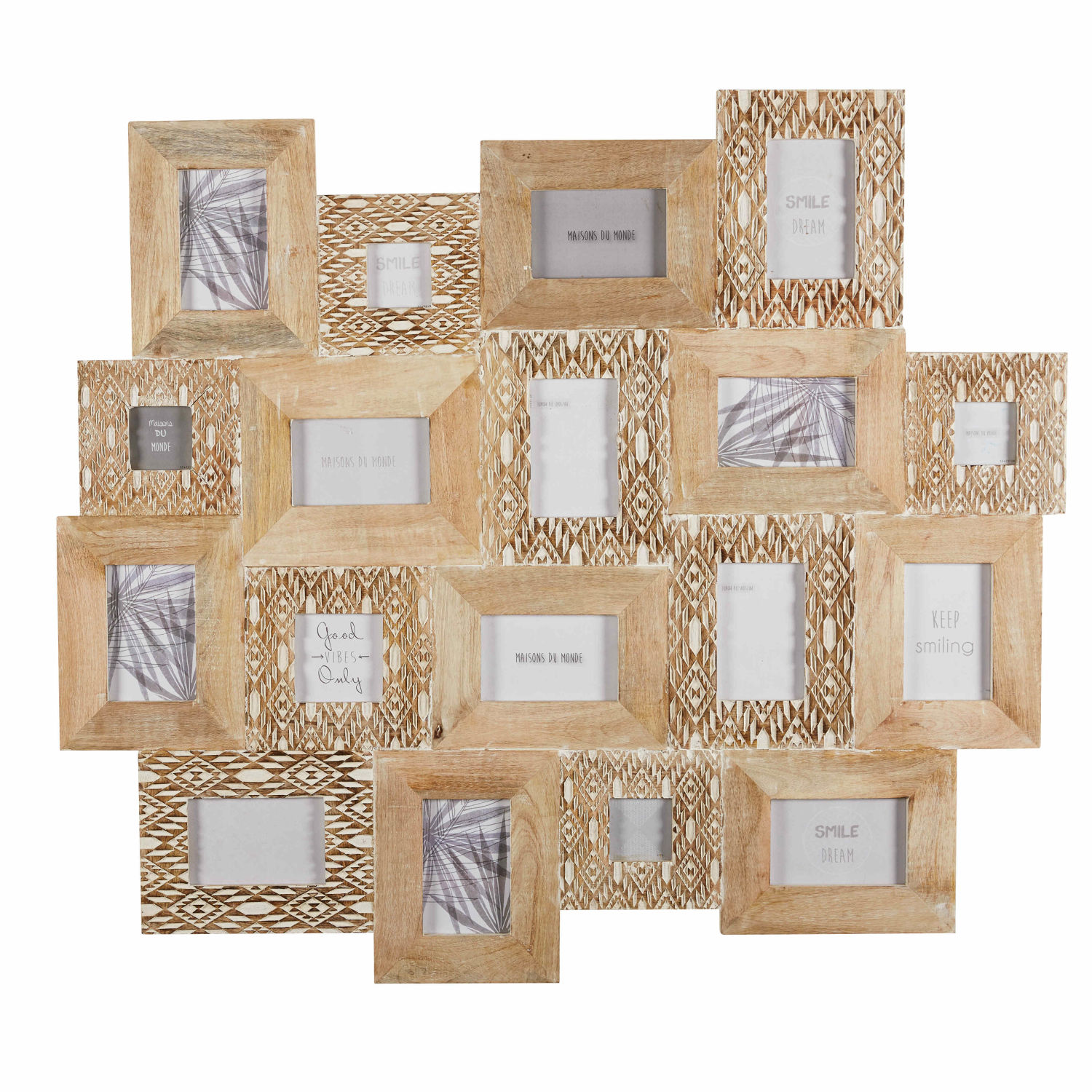 18 Opening Collage Frame In Sculpted And Bleached Mango Wood 103 X 18 Opening Collage Frame In Sculpted And Bleached Mango Wood 103 X 91 Cm Bora Maisons Du Monde