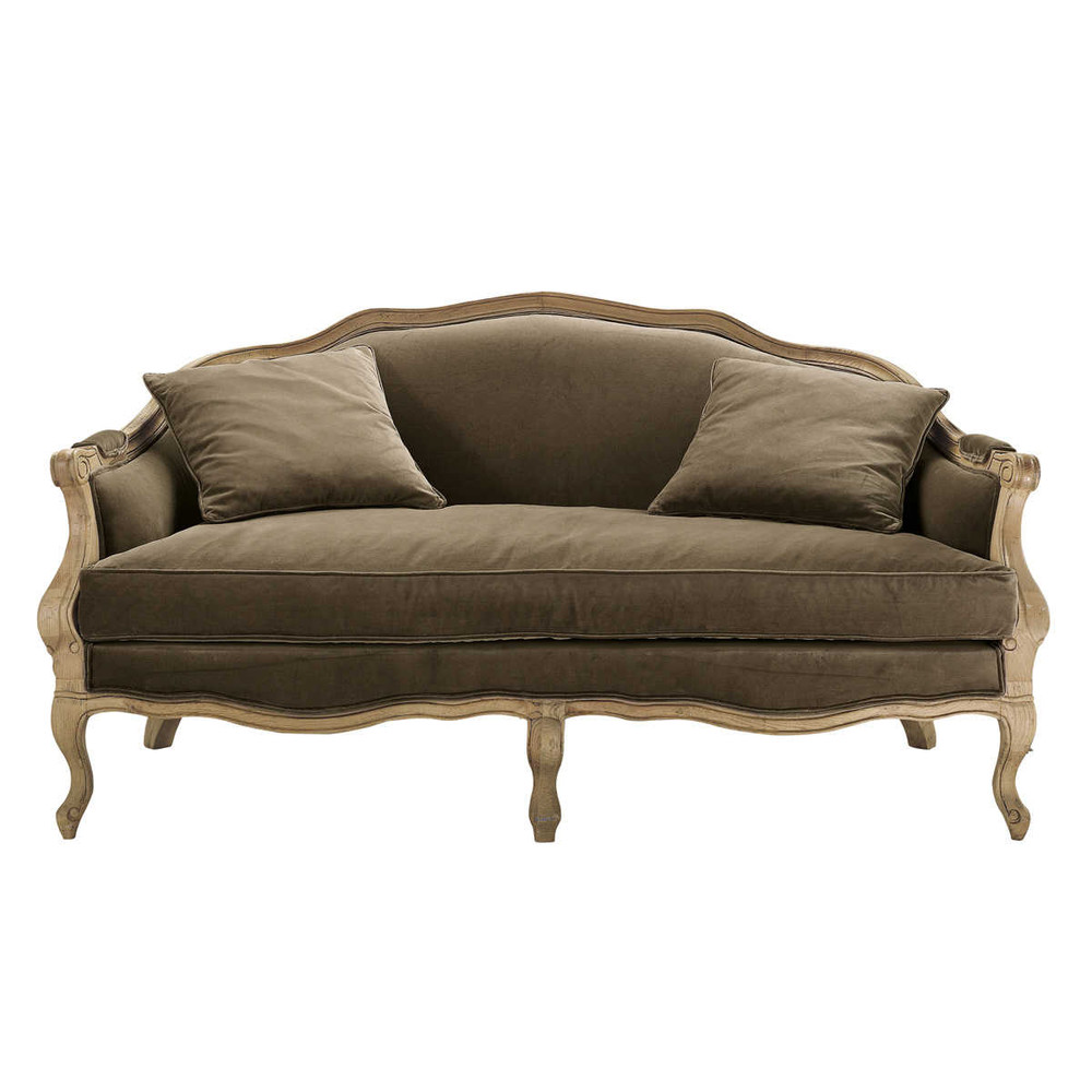 2/3 seater velvet sofa bench in taupe Antoinette | Maisons du Monde