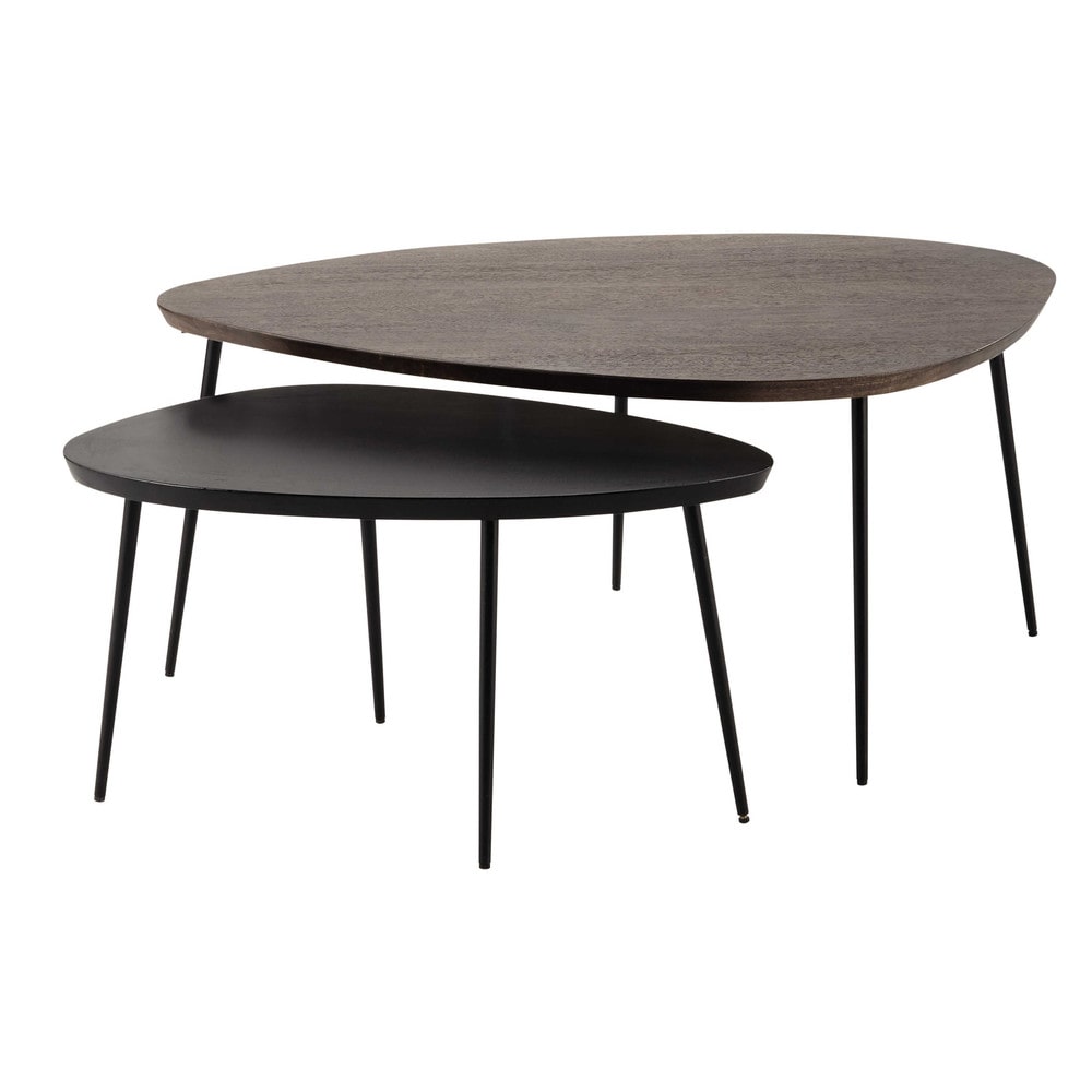 2 tables basses gigognes en manguier L 105 cm et L 73 cm Amande