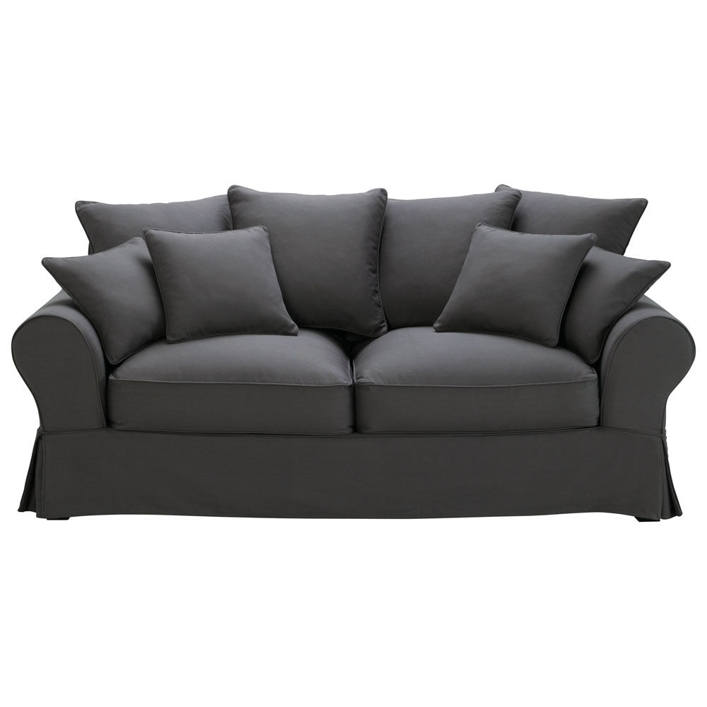3 Seater Cotton Sofa In Slate Grey Bastide Maisons Du Monde