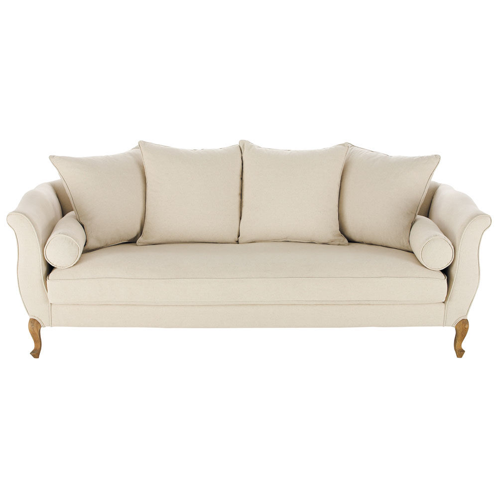 3 Seater Linen Color Cotton Sofa Bench Louise Maisons Du Monde