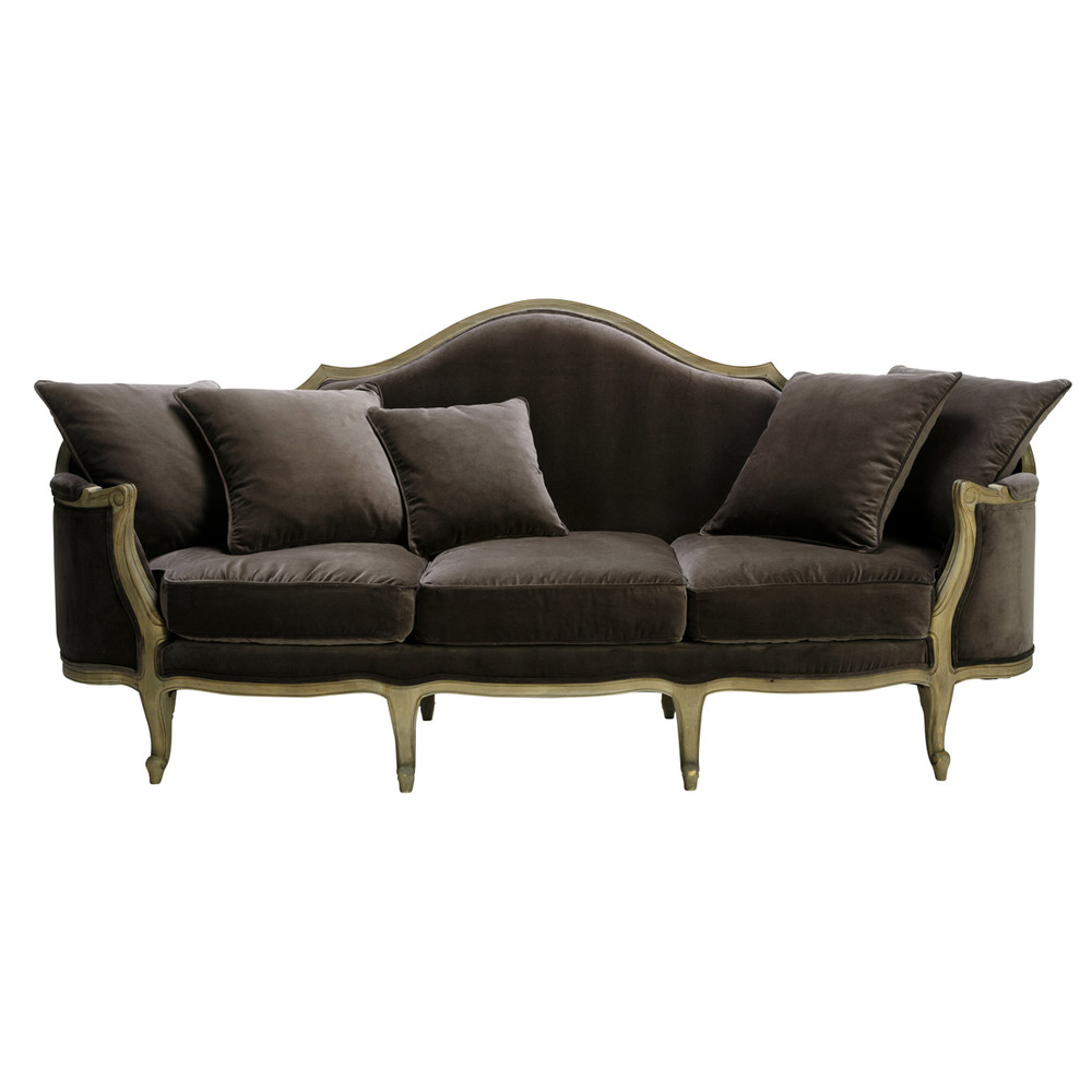 3 seater velvet sofa bench in charcoal grey Clarisse | Maisons du Monde