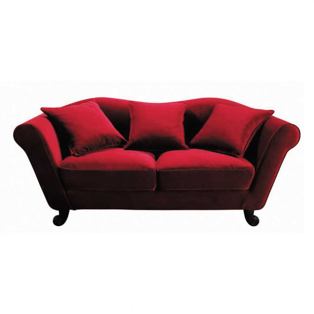 3 seater velvet sofa in red Maisons du Monde