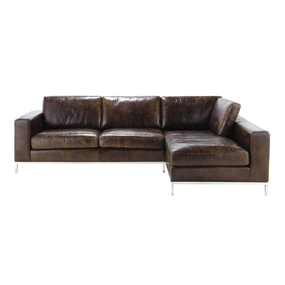 4 seater leather vintage corner sofa in brown Jack | Maisons du Monde