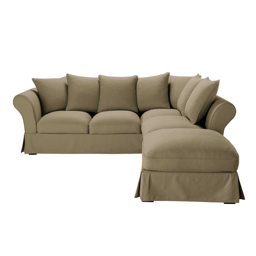 6 seater cotton corner sofa in taupe Roma Maisons du Monde