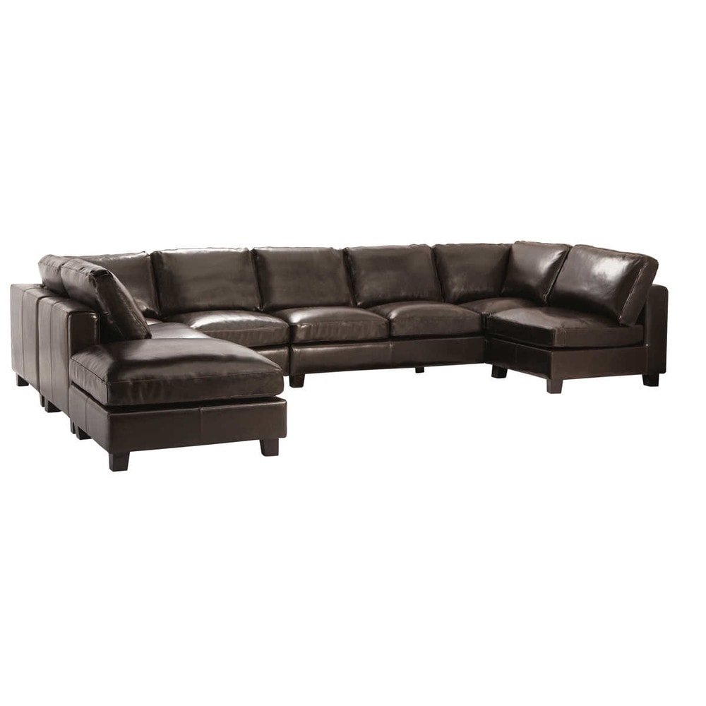 7 seater split leather Ushaped corner sofa in chocolate Kennedy