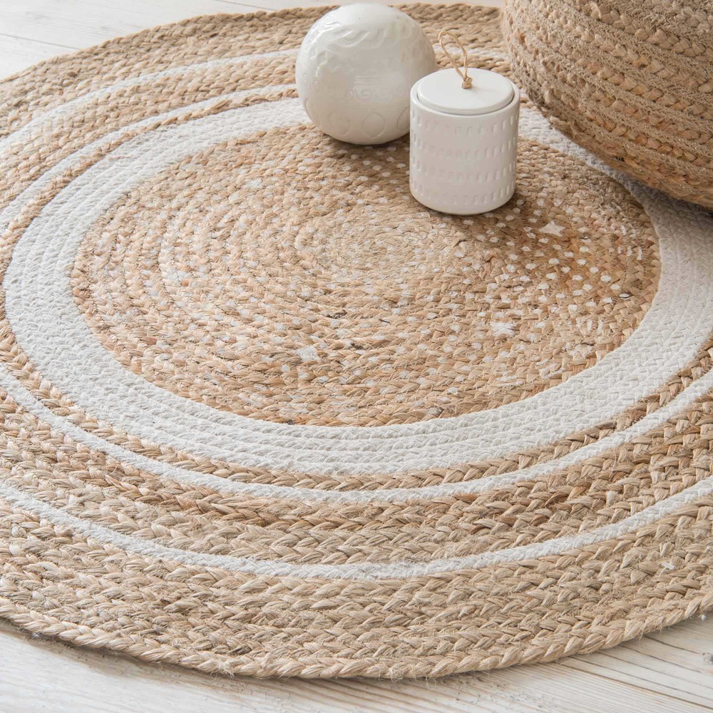Alfombra redonda de algodón blanco y yute D.90 cm LEIGH | Maisons du Monde