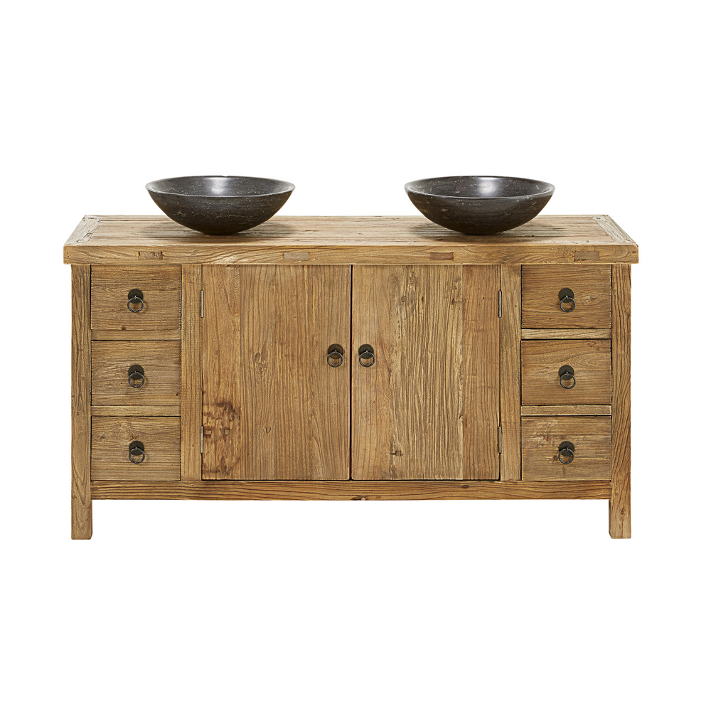 Antique recycled elm double sink bathroom vanity Lotus Maisons du Monde