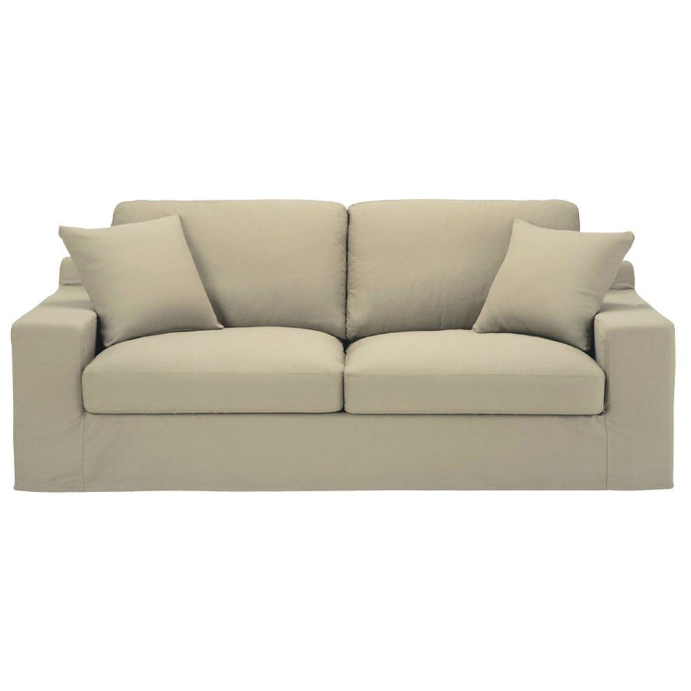 Ausziehbares 3-Sitzer-Sofa aus Baumwolle, graubeige Stuart | Maisons du