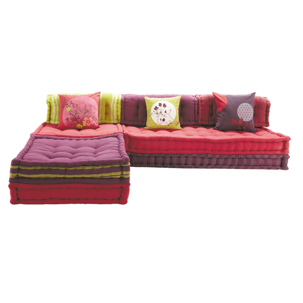 Banquette d'angle modulable 6 places en coton rose Kimimoi ...