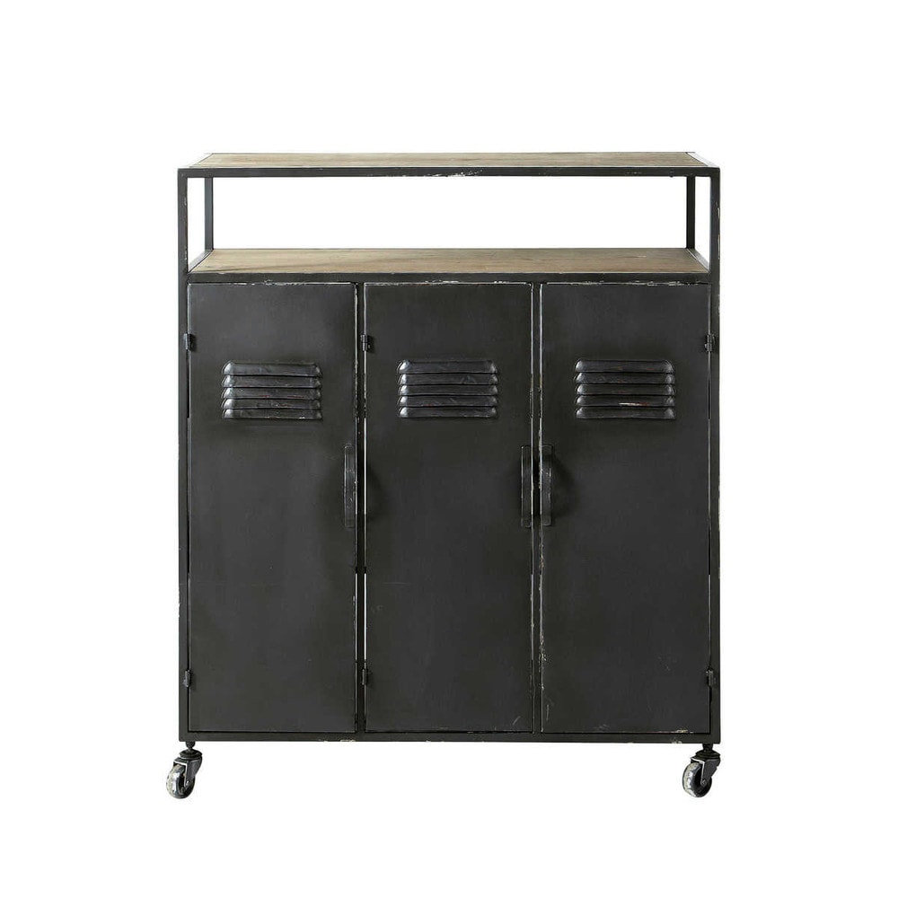 Barmöbel im Industrial-Stil aus Metall auf Rollen, B 85 cm, anthrazit