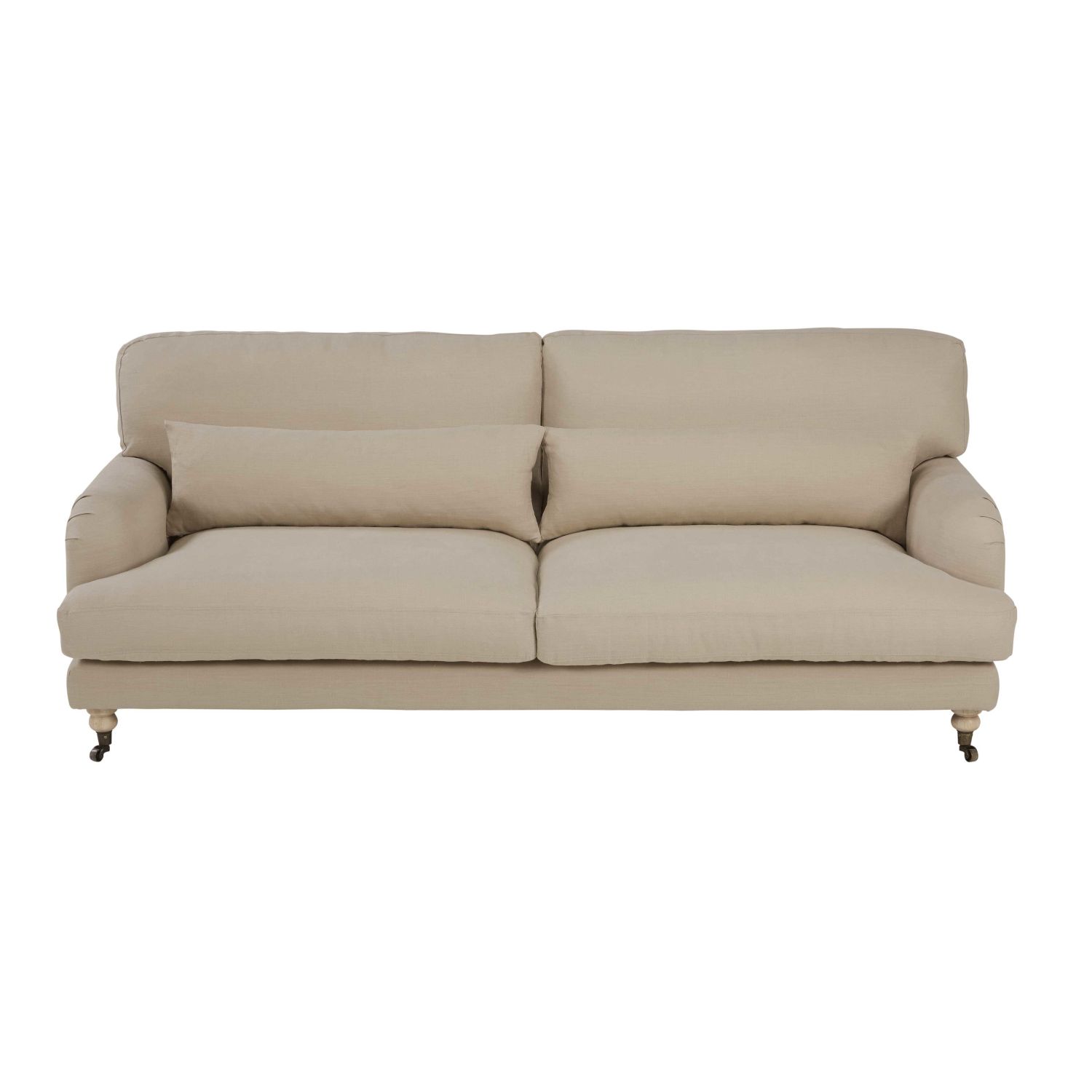 Beige 3 Seater Cotton Sofa With Casters Anselme Maisons Du Monde