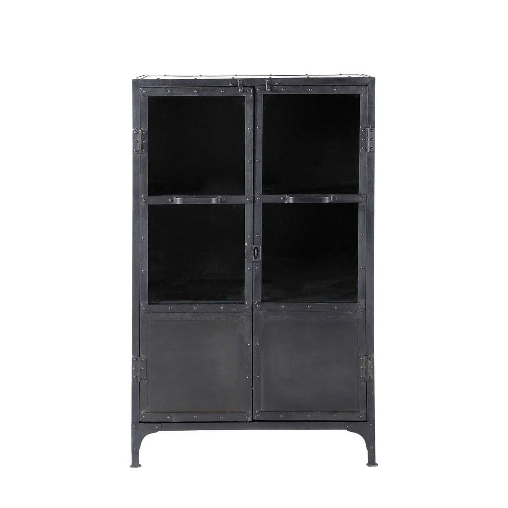 Beistellschrank im Industrial-Stil aus Metall mit Verglasung, B 75 cm