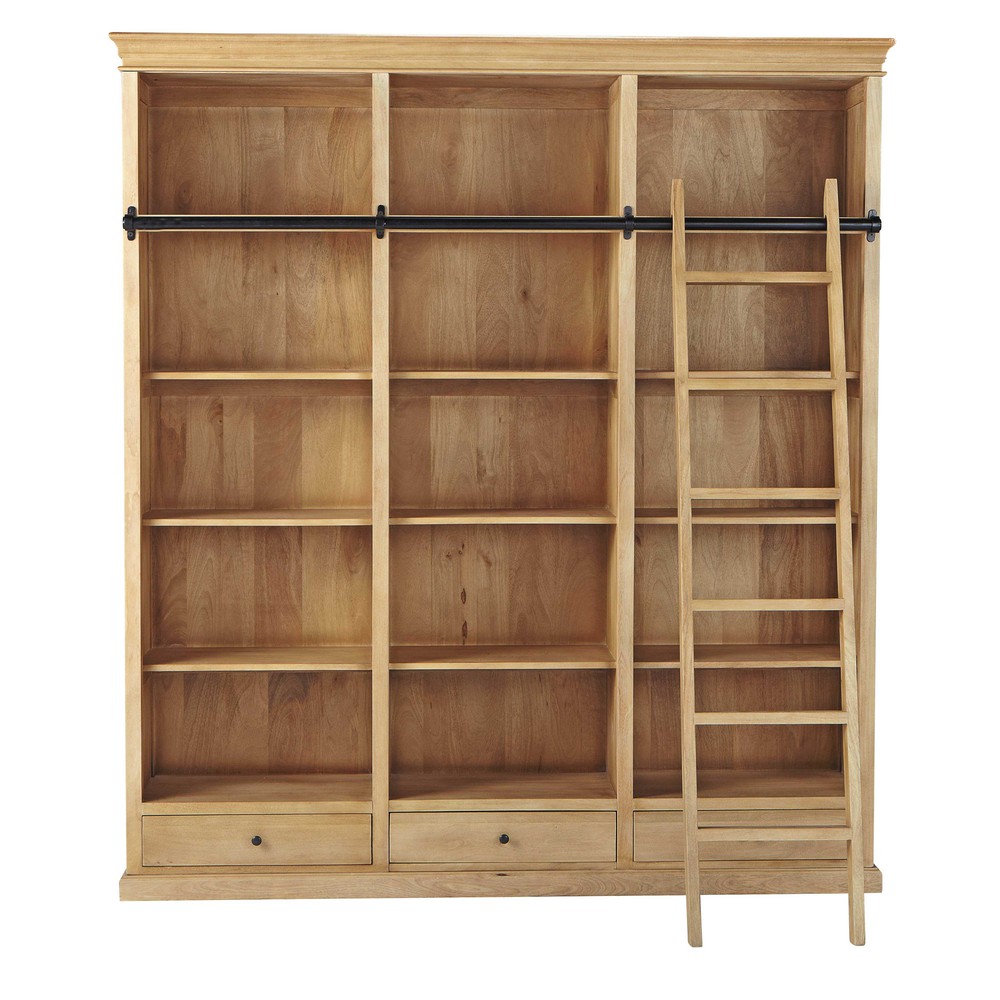 Bibliothèque avec échelle en manguier L 190 cm Naturaliste | Maisons du Monde