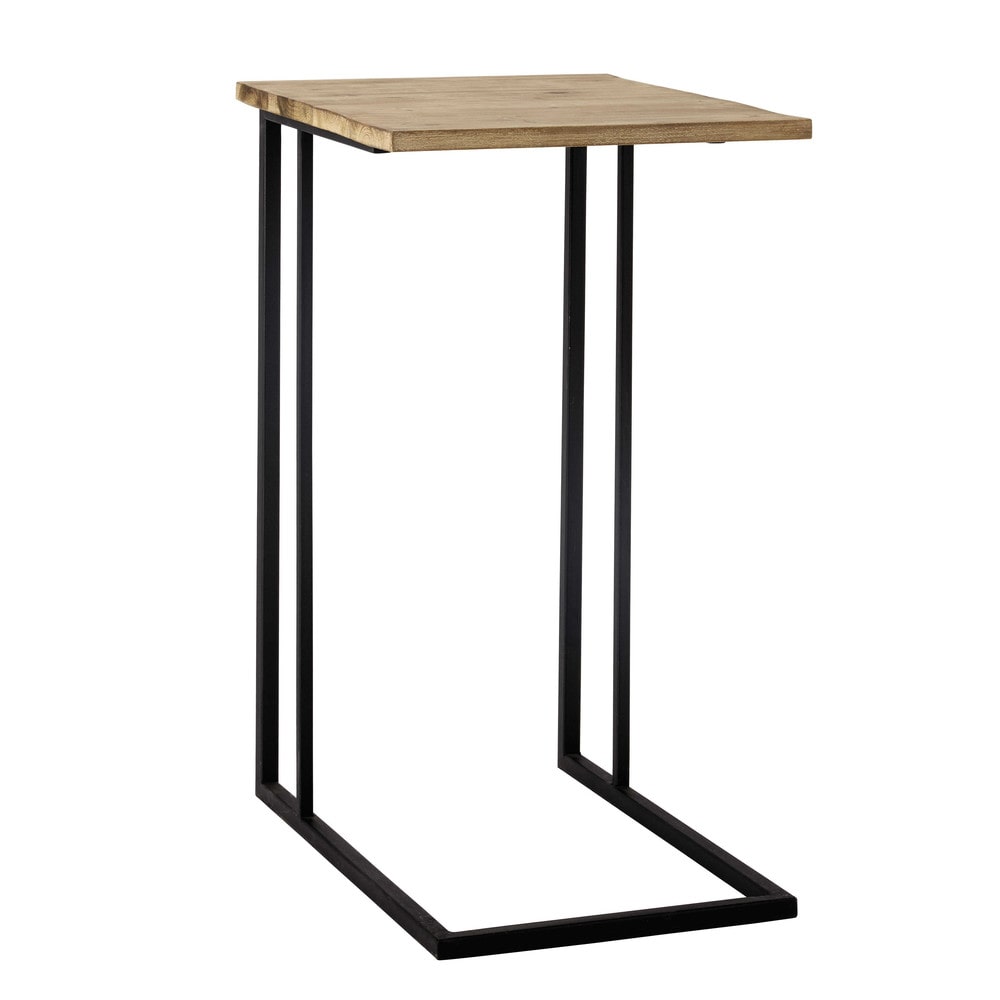 Bijzettafel, zwart metaal met houten blad, lengte 40 cm, ANDREW Maisons du Monde Bijzettafel, zwart metaal met houten blad, lengte 40 cm, ANDREW Maisons du Monde