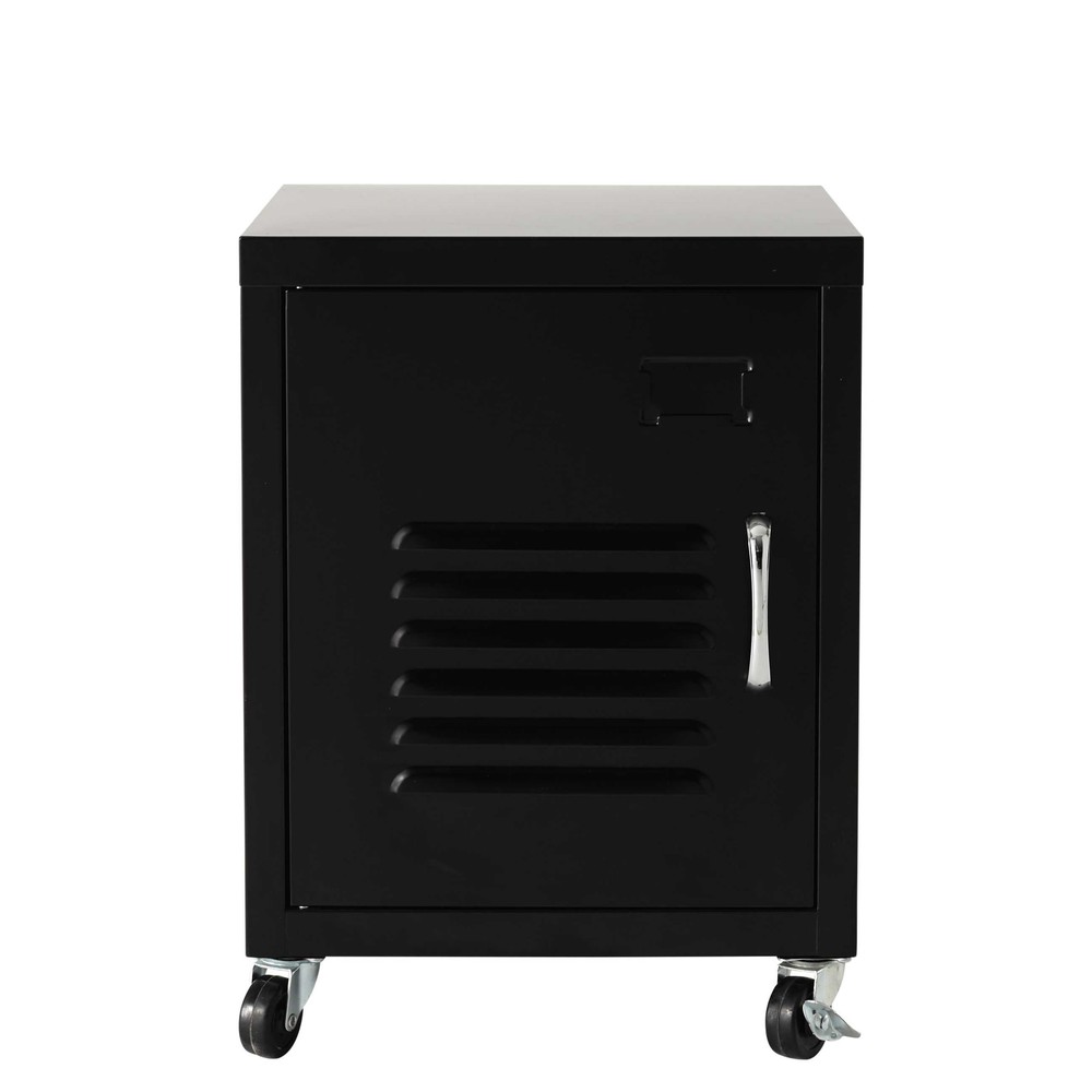 Black metal bedside table on castors L 37 cm Loft Maisons du Monde